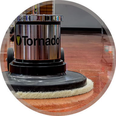 Midwest Floor Restore offers vinyl composite floor maintenance and Indiana Floor Restoration image shows floor being waxed