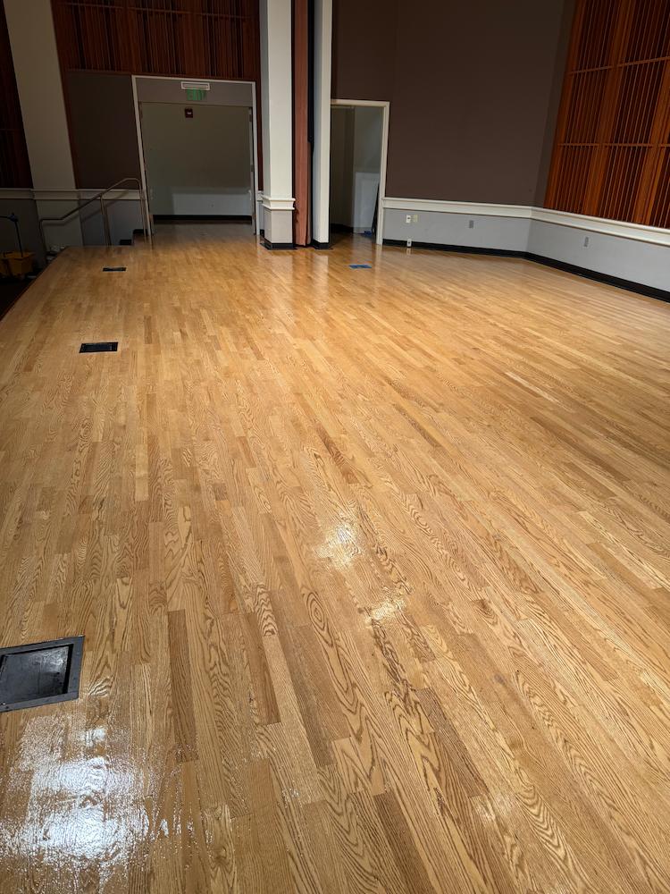 Receive Indiana Floor Restoration help from Midwest Floor Restore image shows Indiana Historical Society concert stage wood flooring