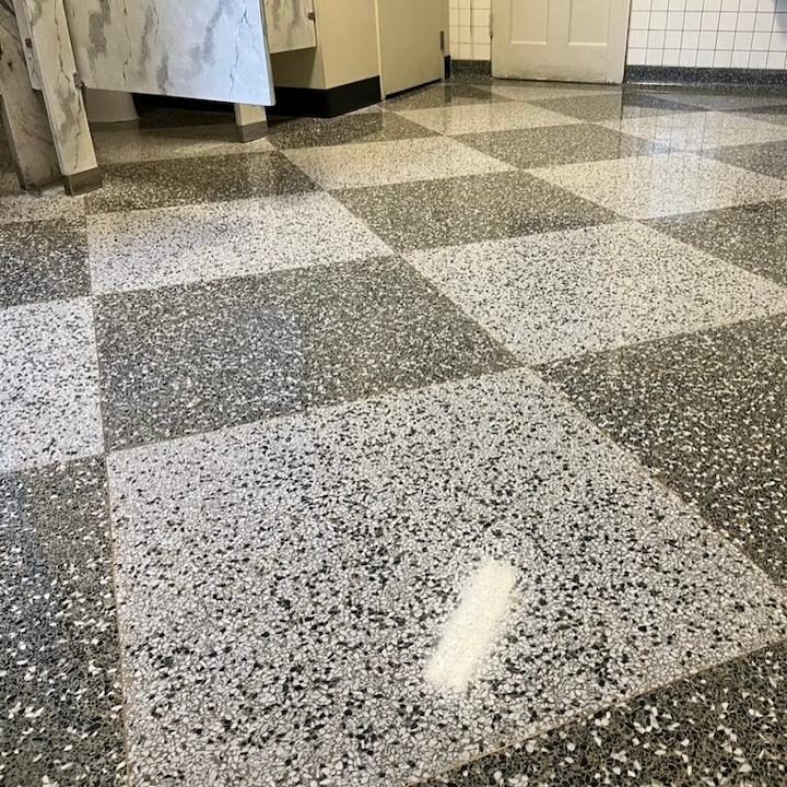 Bring floors back to life with Indiana Terrazzo Floor Restoration image shows floor in bathroom