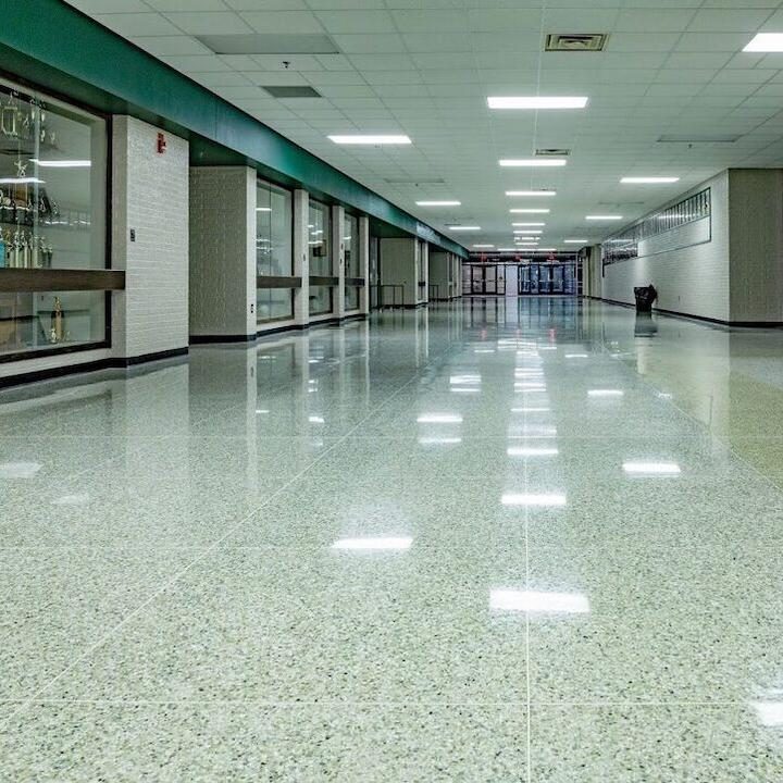 Revitalize your floor with Indiana Terrazzo Floor Restoration image shows floor of long hallway