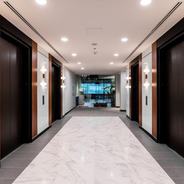 Receive professional Cincinnati Marble Floor Restoration from Midwest Floor Restore image shows marble floor next to elevators